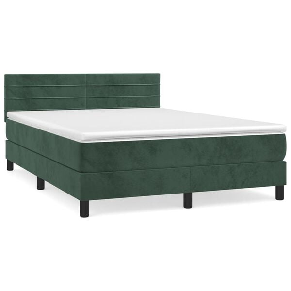 vidaXL Κρεβάτι Boxspring με Στρώμα Σκούρο Πράσινο 140x190εκ. Βελούδινο