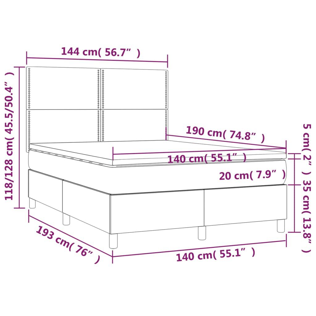 vidaXL Κρεβάτι Boxspring με Στρώμα & LED Λευκό 140x190 εκ. Συνθ. Δέρμα
