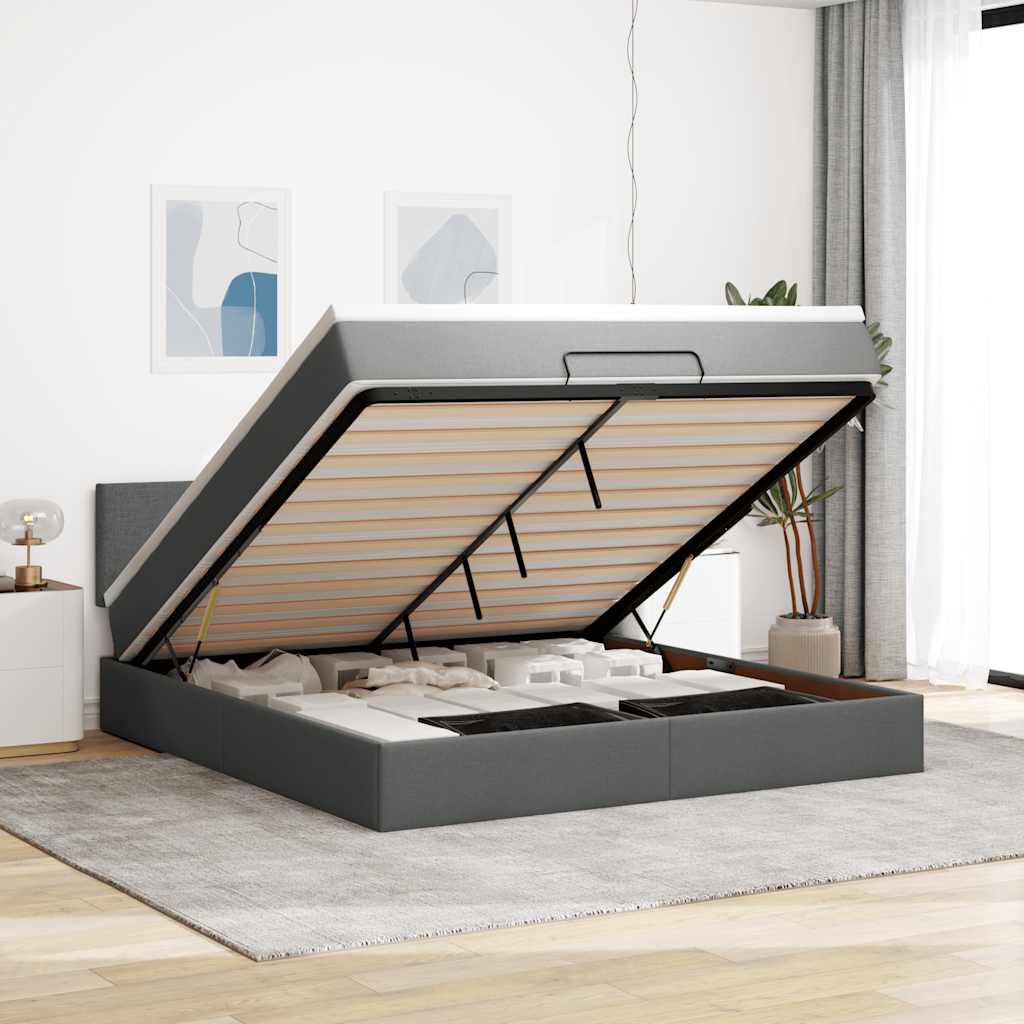 vidaXL Οθωμανικό κρεβάτι με στρώμα & LEDs Σκούρο γκρι 160x200cm ύφασμα