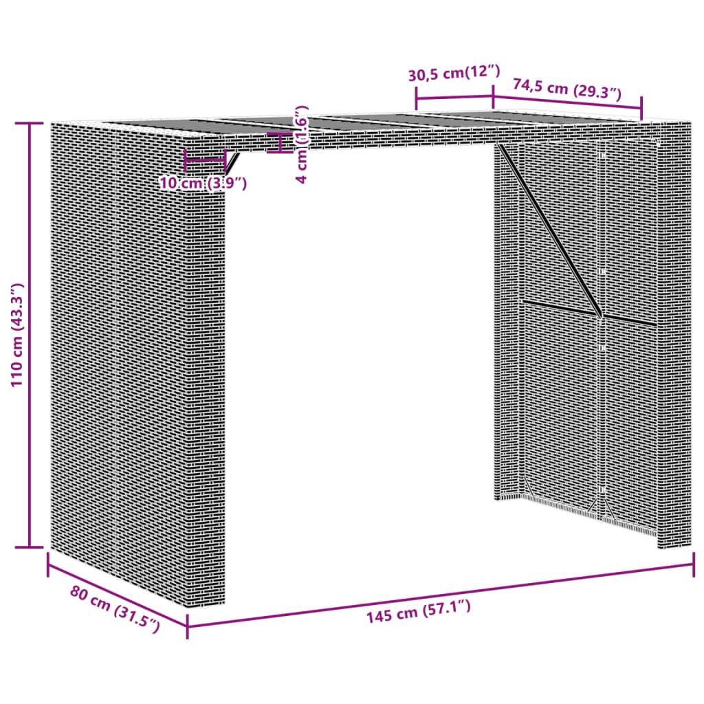 vidaXL Τραπέζι Μπαρ Κήπου Επιφ. Ακακίας Μαύρο 105x80x110εκ Συνθ. Ρατάν
