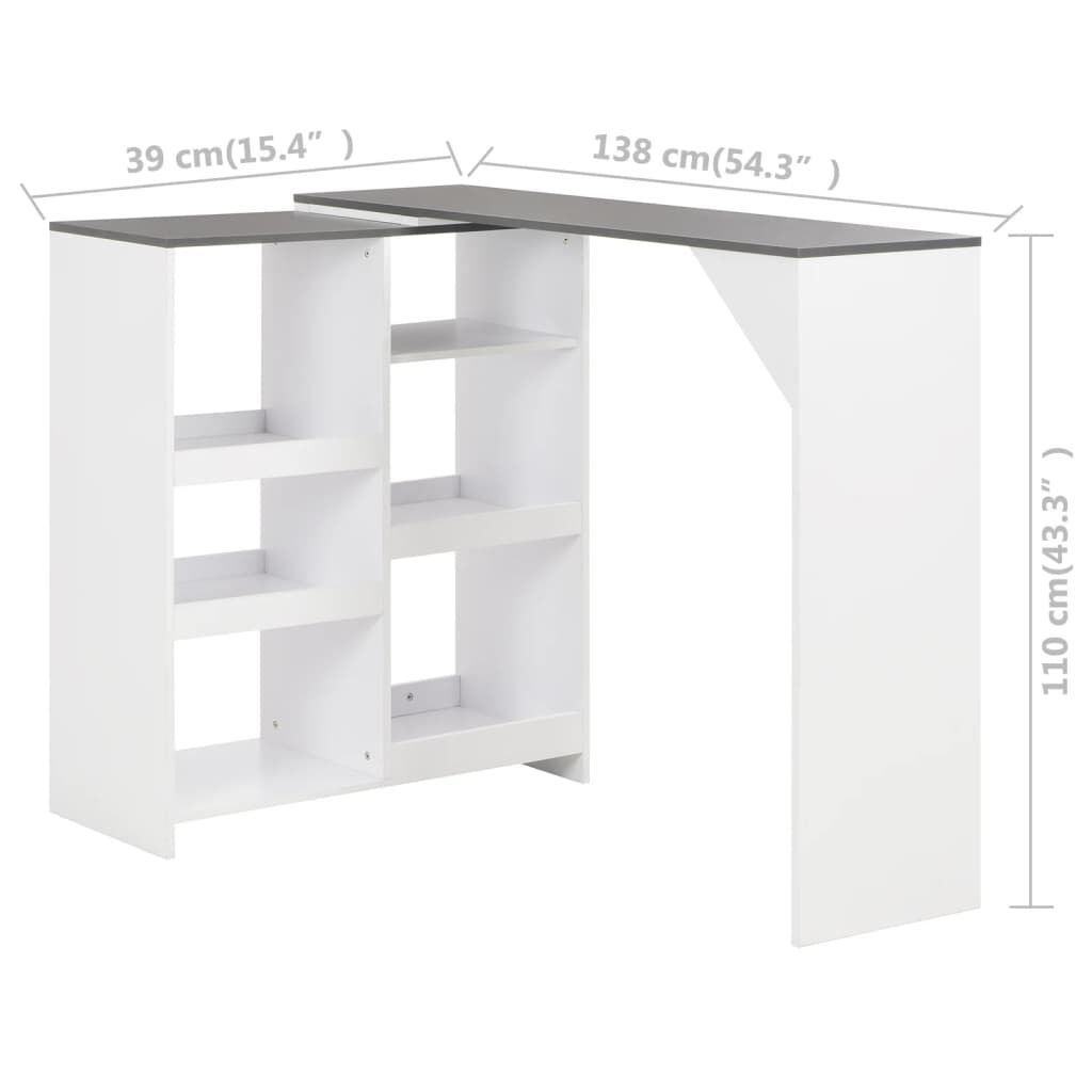 vidaXL Τραπέζι Μπαρ με Κινητή Ραφιέρα Λευκό 138 x 39 x 110 εκ.