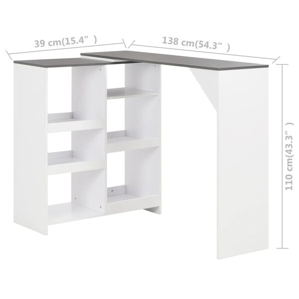 vidaXL Τραπέζι Μπαρ με Κινητή Ραφιέρα Λευκό 138 x 39 x 110 εκ.