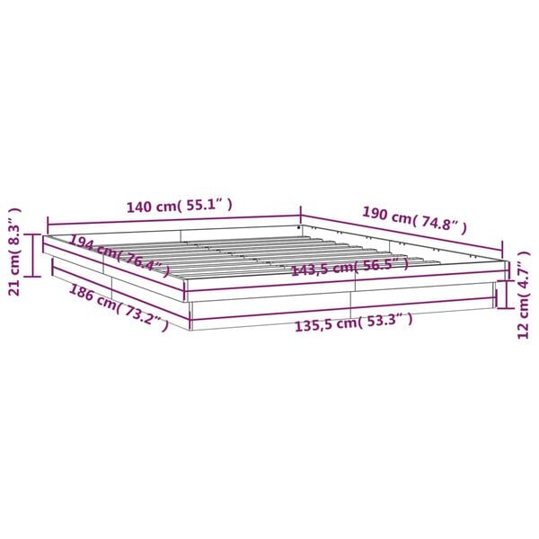 vidaXL Πλαίσιο Κρεβατιού με LED 140 x 190 εκ. από Μασίφ Ξύλο