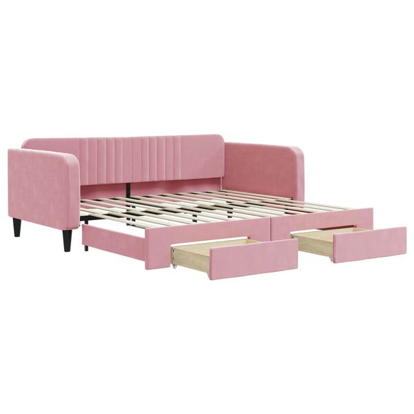 vidaXL Καναπές Κρεβάτι Συρόμενος Ροζ 100x200 εκ. Βελούδινος Συρτάρια