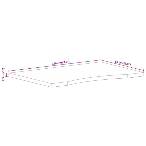 vidaXL Επιφάνεια Γραφείου Καμπύλη 120x60x2,5 εκ Μασίφ Ακατ. Μάνγκο