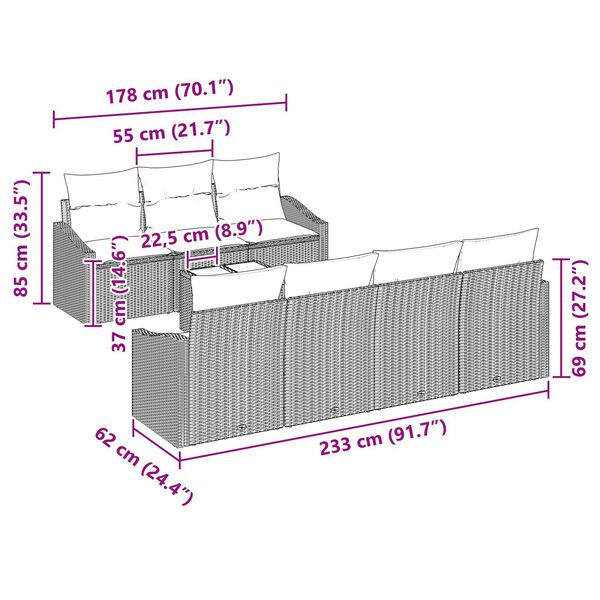 vidaXL Σετ Καναπέ Κήπου με μαξιλάρι 8 pcs Γκρι 55 x 55 x 37 εκ