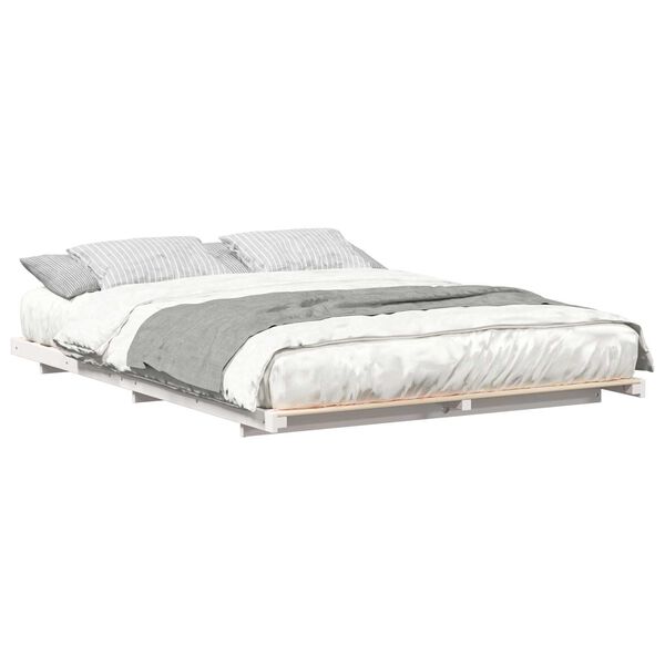 vidaXL Κρεβάτι δαπέδου Λευκό 140 x 200 cm Μασίφ ξύλο πεύκου
