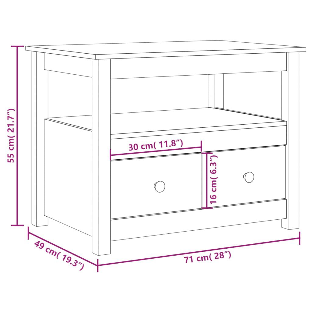 vidaXL Τραπεζάκι Σαλονιού Μαύρο 71 x 49 x 55 εκ. Μασίφ Ξύλο Πεύκου