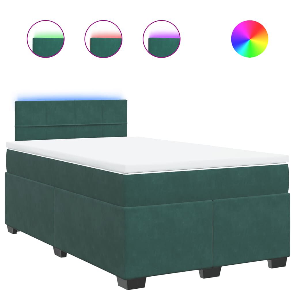 vidaXL Κρεβάτι Boxspring με Στρώμα Σκούρο Πράσινο 120x200εκ. Βελούδινο