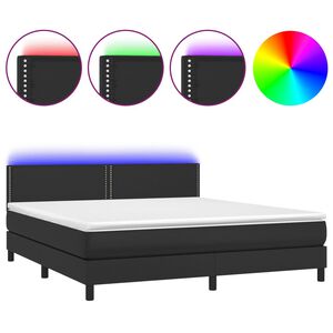 vidaXL Κρεβάτι Boxspring με Στρώμα & LED Μαύρο 180x200 εκ. Συνθ. Δέρμα