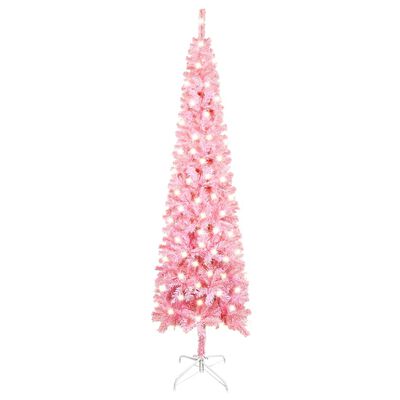 vidaXL Χριστουγεν Δέντρο Προφωτισμένο Slim Ροζ 210εκ