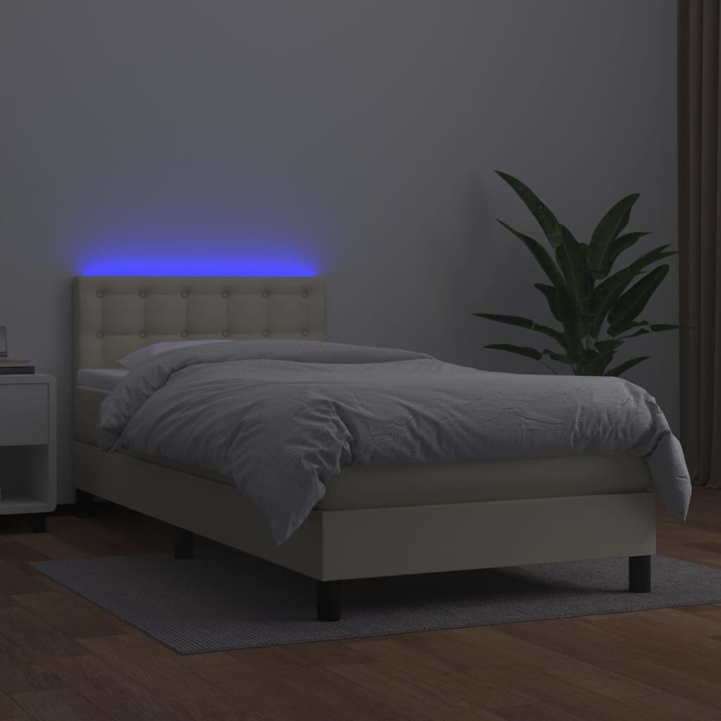 vidaXL Κρεβάτι Boxspring με Στρώμα & LED Κρεμ 100x200 εκ. Συνθ. Δέρμα