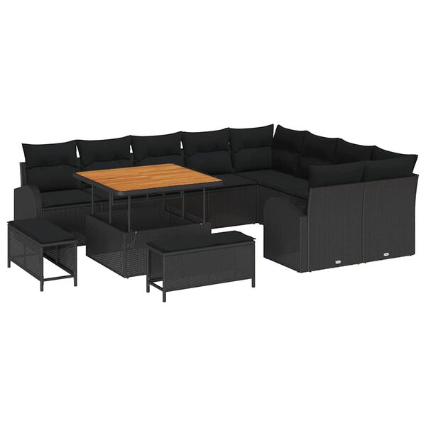 vidaXL Σετ Καναπέ Κήπου με μαξιλάρι 12 pcs Μαύρο 100 x 100 x 71 cm