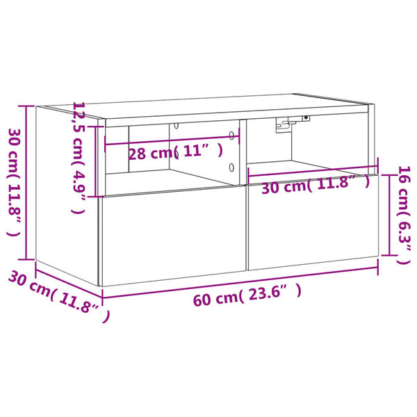 vidaXL Ντουλάπι Τοίχου Τηλεόρασης Γκρι Sonoma 60x30x30εκ Επεξ Ξύλο