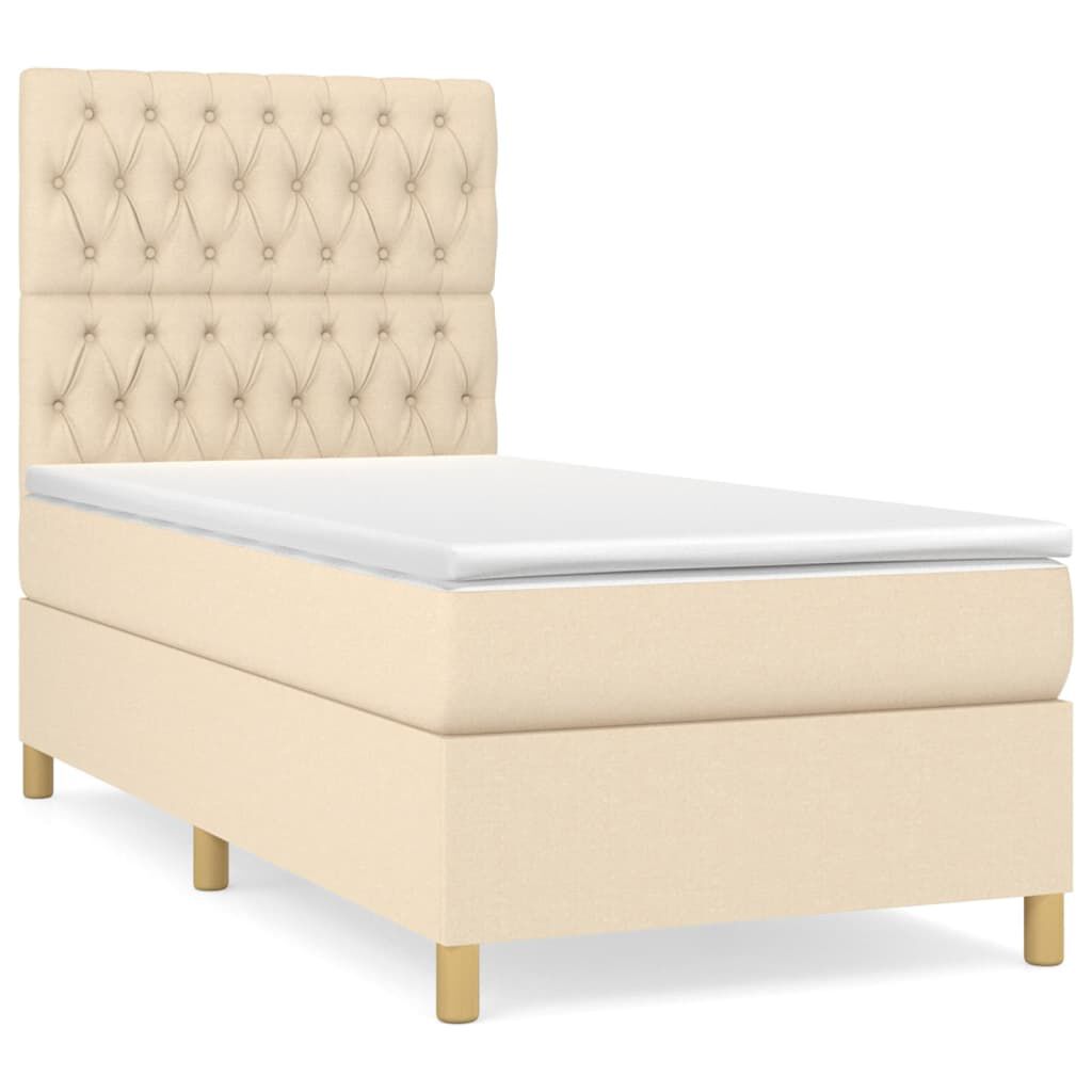 vidaXL Κρεβάτι Boxspring με Στρώμα Κρεμ 100 x 200 εκ. Υφασμάτινο