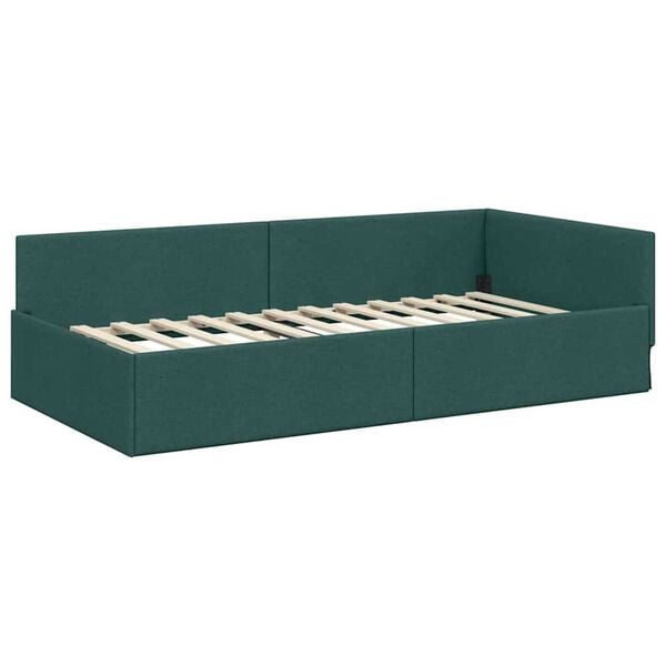 vidaXL Κρεβάτι Γωνίας Σκούρο πράσινο 90 x 200 cm Ύφασμα και Έργο ξύλου