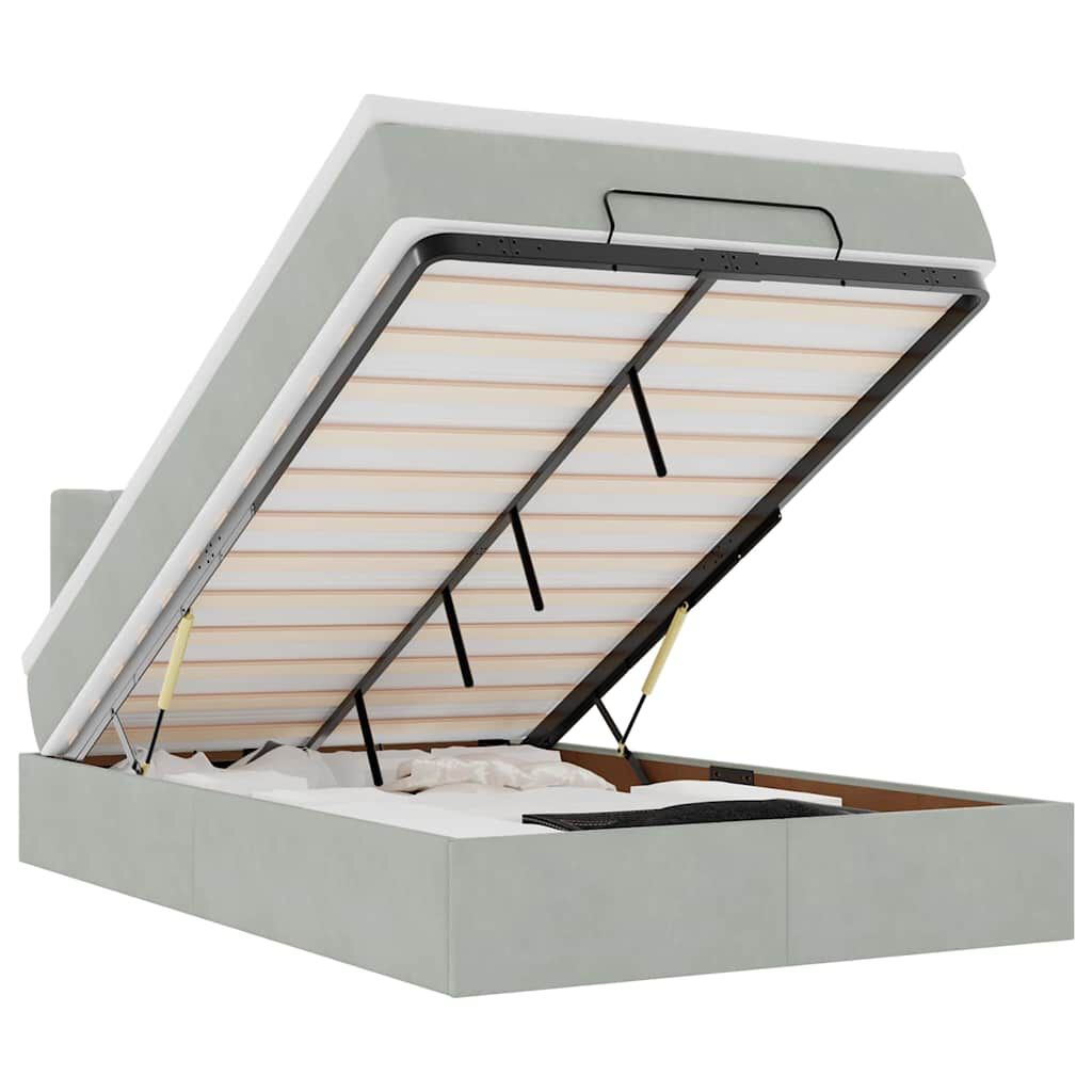 vidaXL Οθωμανικό κρεβάτι με στρώμα&LEDs Ανοιχτό γκρι 120x200cm Βελούδο