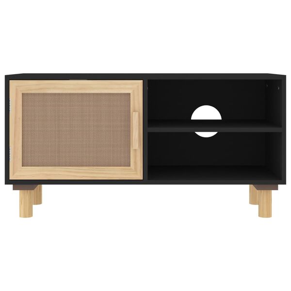 vidaXL Έπιπλο Τηλεόρασης Μαύρο 80x30x40 εκ. Μασίφ Πεύκο & Φυσικό Ρατάν