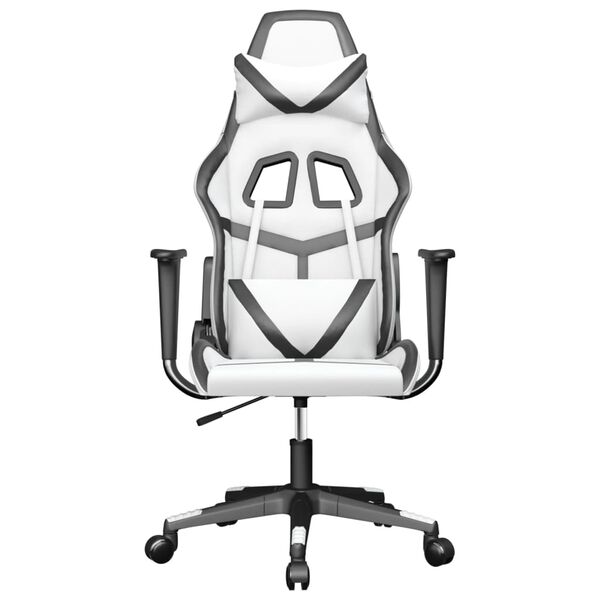 vidaXL Καρέκλα Gaming Μασάζ Λευκό/Μαύρο από Συνθετικό Δέρμα