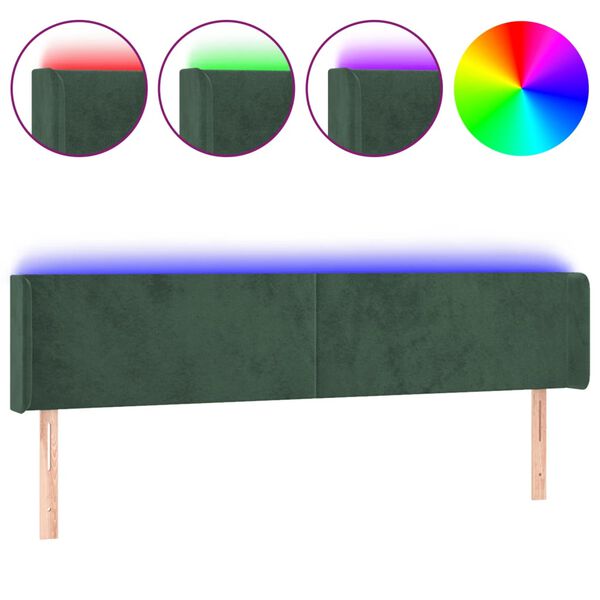 vidaXL Κεφαλάρι Κρεβατιού LED Σκούρο Πράσινο 183x16x78/88εκ. Βελούδινο
