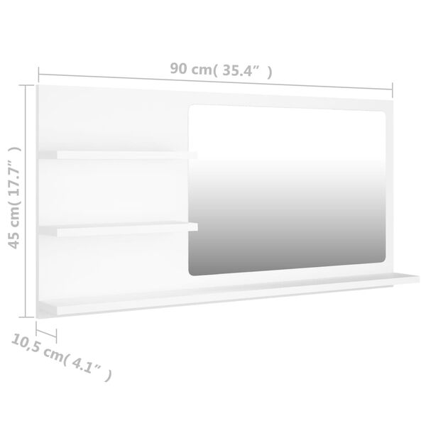 vidaXL Καθρέφτης Μπάνιου Λευκός 90 x 10,5 x 45 εκ. Επεξ. Ξύλο