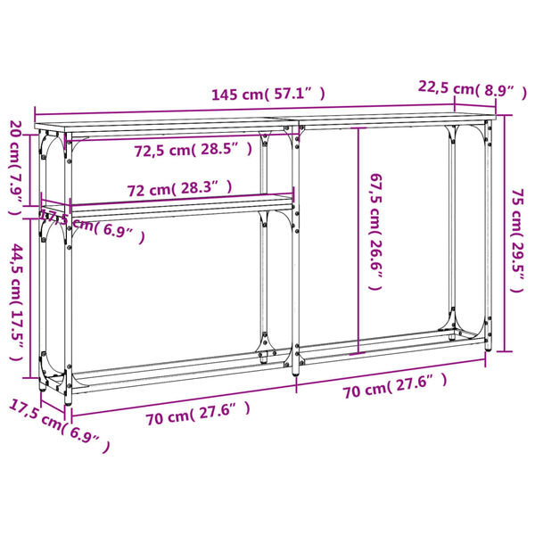 vidaXL Τραπέζι Κονσόλα Sonoma Δρυς 145x22,5x75 εκ. Επεξεργασμένο Ξύλο