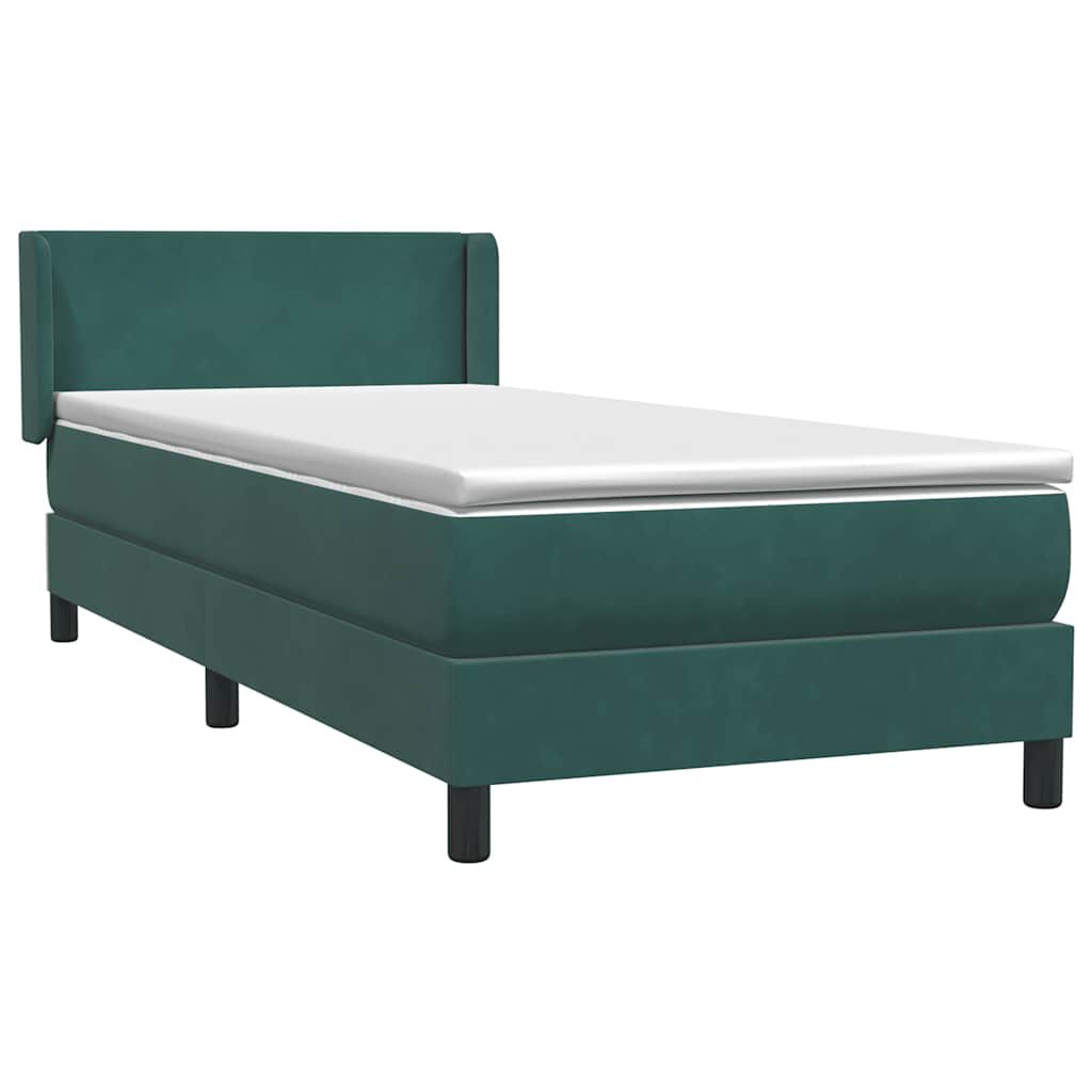vidaXL Box Spring κρεβάτι με στρώμα σκούρο πράσινο 90x210εκ. Βελούδινο