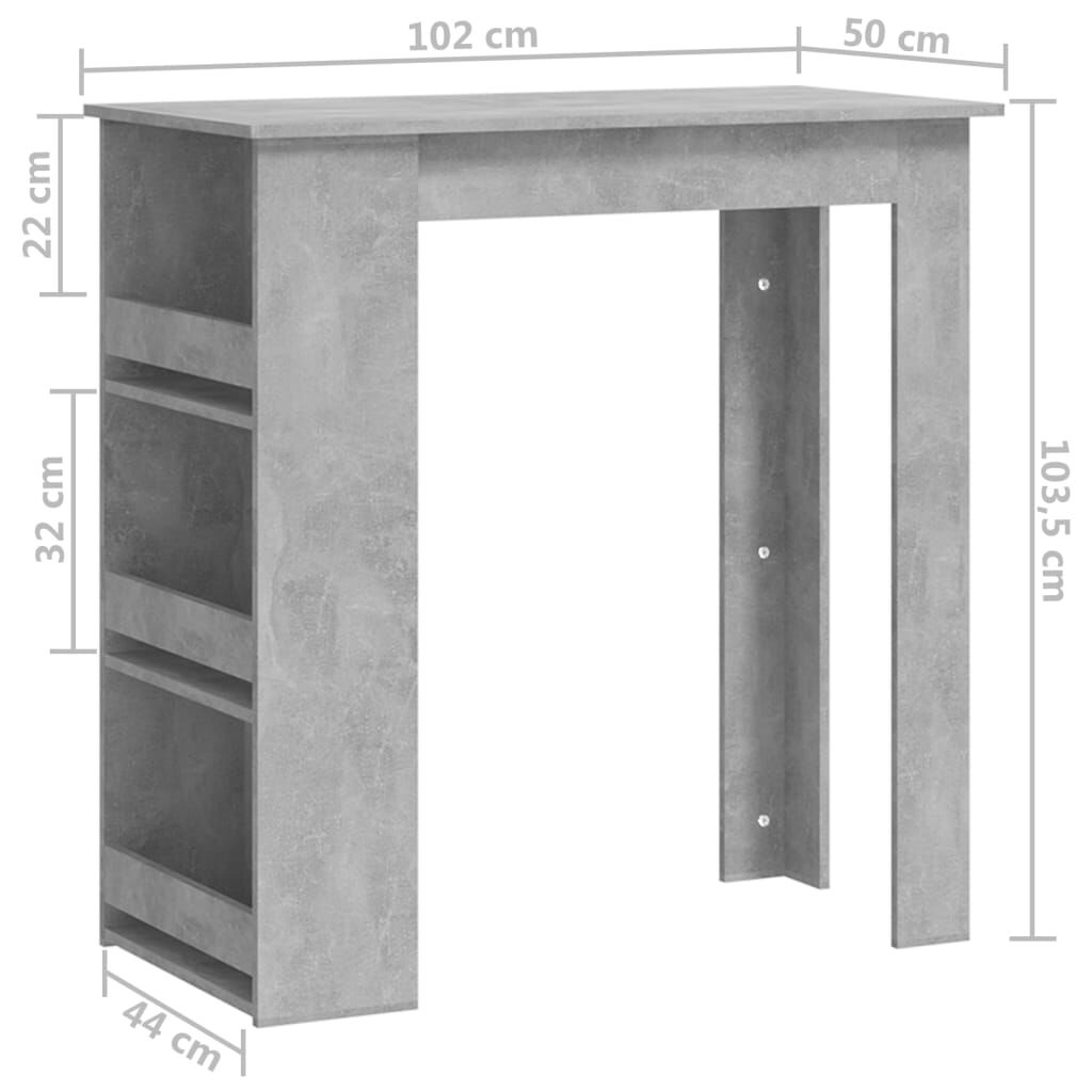 vidaXL Τραπέζι Μπαρ με Ράφια Γκρι Σκυροδ. 102x50x103,5 εκ. Επεξ. Ξύλο