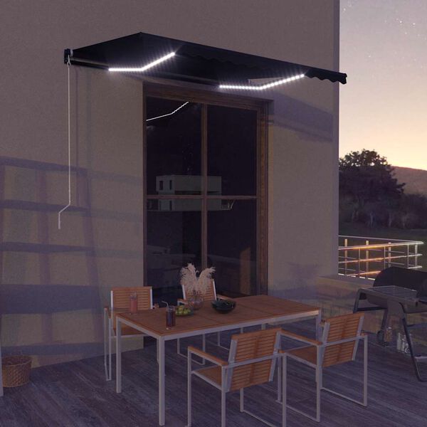 vidaXL Τέντα Συρόμενη Χειροκίνητη με LED Ανθρακί 350 x 250 εκ.