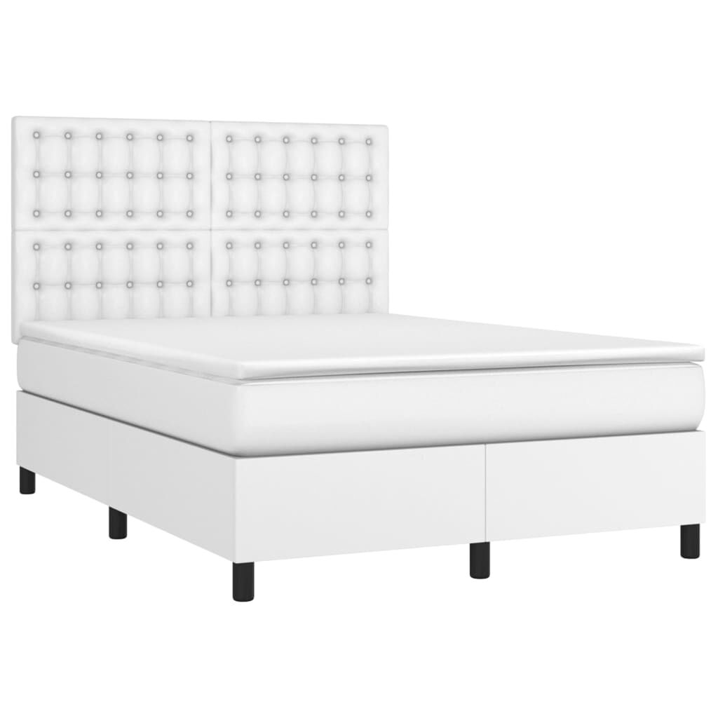 vidaXL Κρεβάτι Boxspring με Στρώμα & LED Λευκό 140x200 εκ. Συνθ. Δέρμα