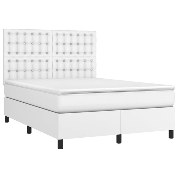 vidaXL Κρεβάτι Boxspring με Στρώμα & LED Λευκό 140x200 εκ. Συνθ. Δέρμα