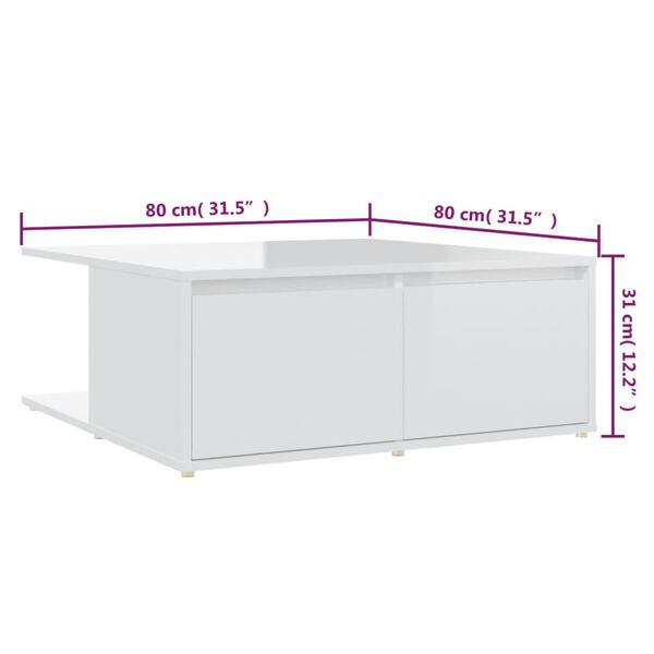 vidaXL Τραπεζάκι Σαλονιού Γυαλιστερό Λευκό 80x80x31 εκ. Μοριοσανίδα