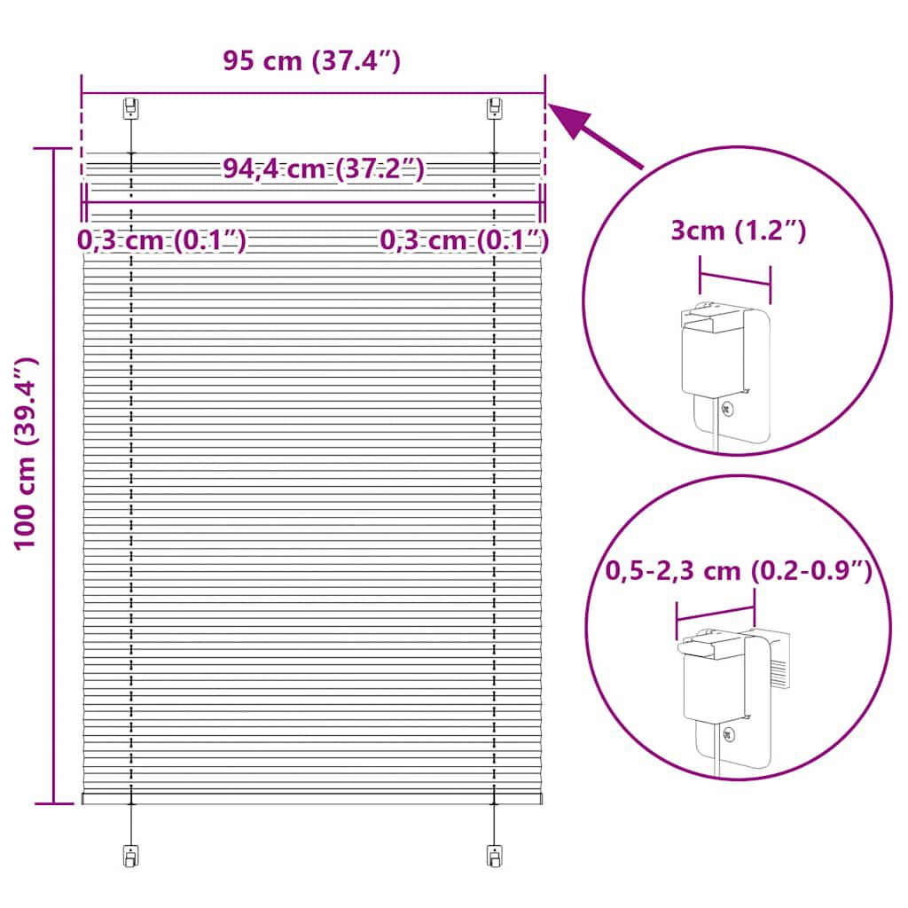 vidaXL Πλισέ περσίδα Μαύρο 95x100 cm Πλάτος υφάσματος 94,4 cm