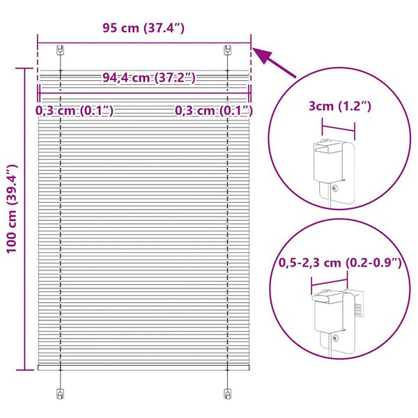 vidaXL Πλισέ περσίδα Μαύρο 95x100 cm Πλάτος υφάσματος 94,4 cm