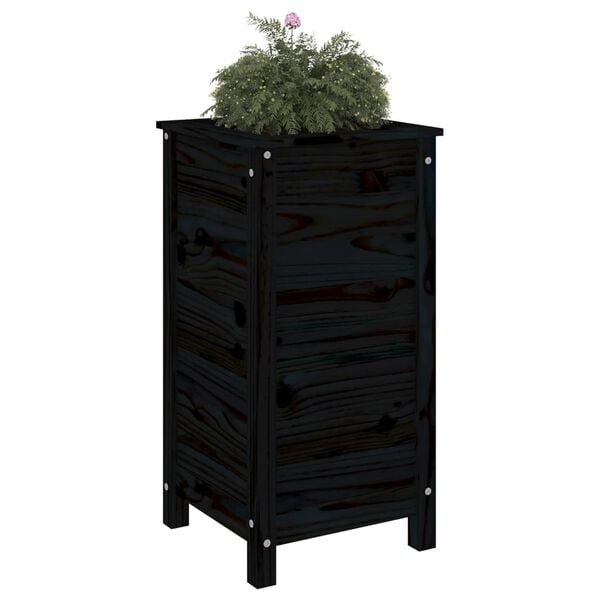 vidaXL Ζαρντινιέρα Μαύρη 40 x 40 x 78 εκ. από Μασίφ Ξύλο Πεύκου