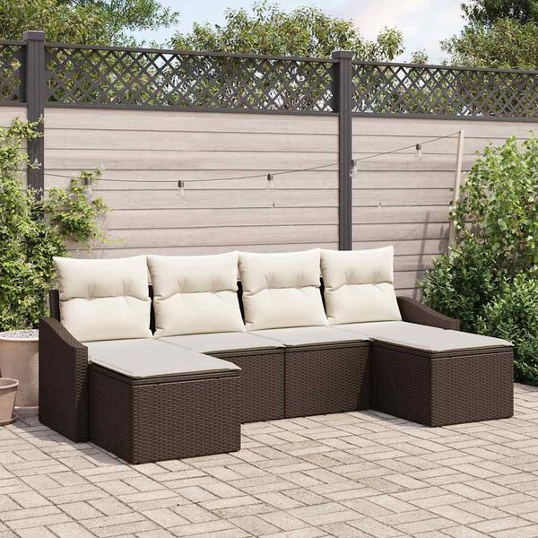 vidaXL Σέτ φαγητού για κήπο με μαξιλάρι 6 pcs Καφέ και Κρέμα