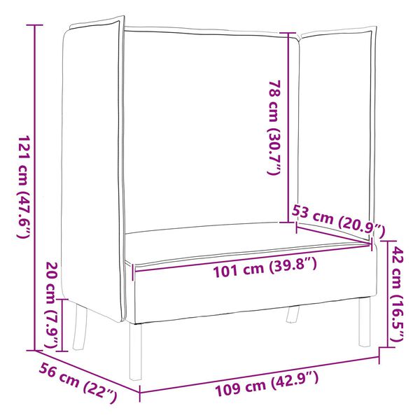 vidaXL Καναπές Υψηλού Πίσω Μπορντό 109x56x121 cm Υφάσματος