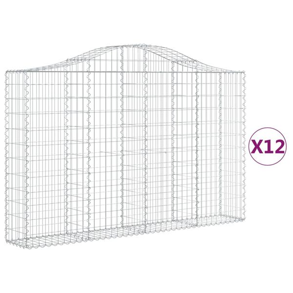 vidaXL Συρματοκιβώτια Τοξωτά 12 τεμ. 200x30x120/140 εκ. Γαλβαν. Ατσάλι