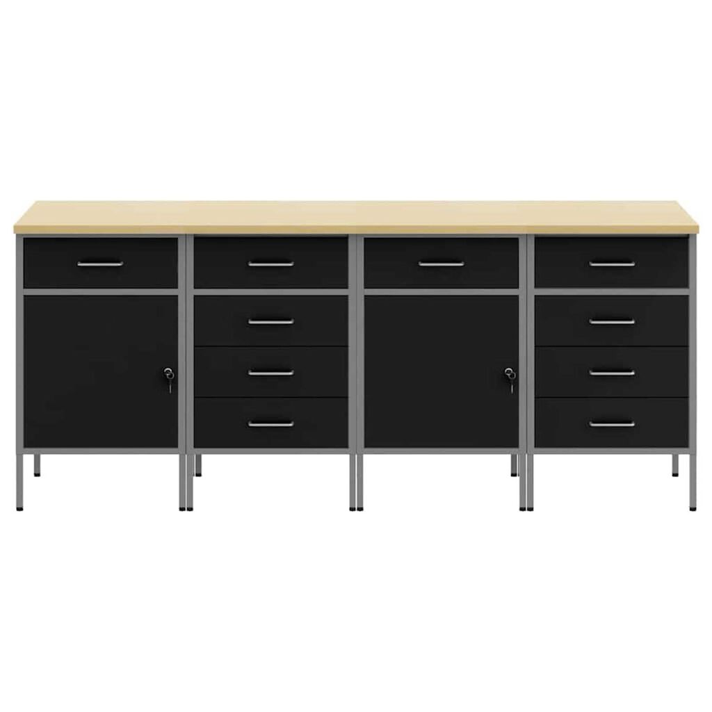 vidaXL Ντουλάπα Εργασίας 4 pcs Μαύρο και Γκρι 200 x 55 x 85 εκ