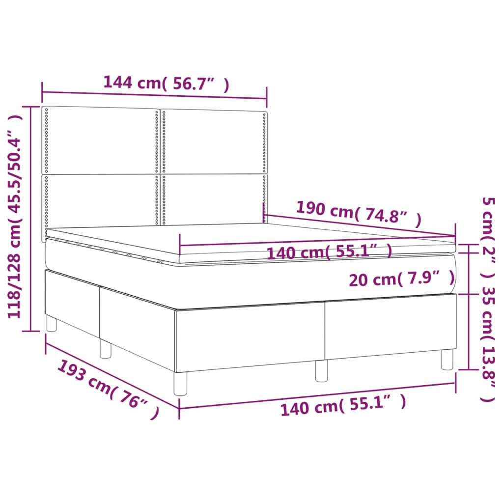 vidaXL Κρεβάτι Boxspring με Στρώμα Σκούρο Καφέ 140x190 εκ. Υφασμάτινο
