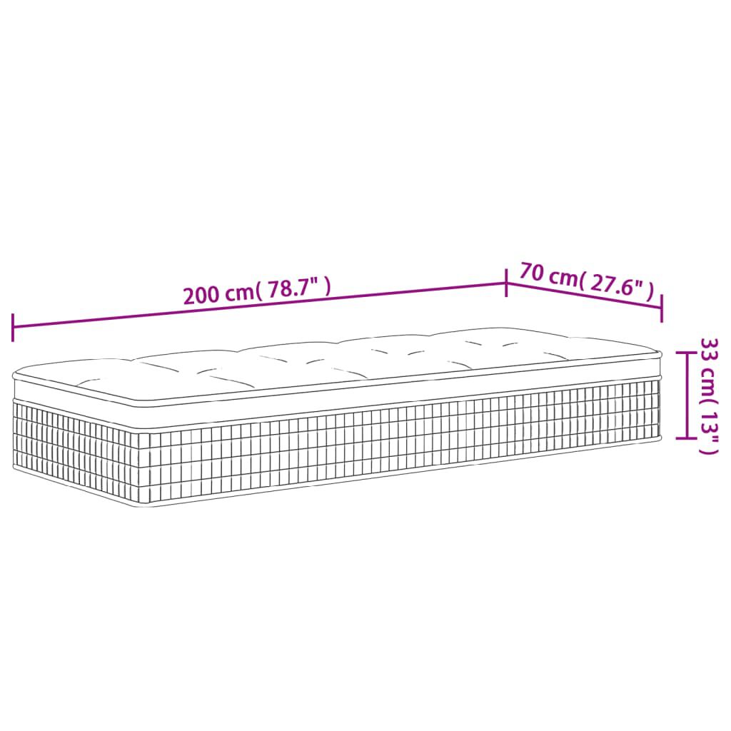vidaXL Στρώμα με Pocket Springs Μεσαία Plus Σκληρότητα 70x200 εκ.