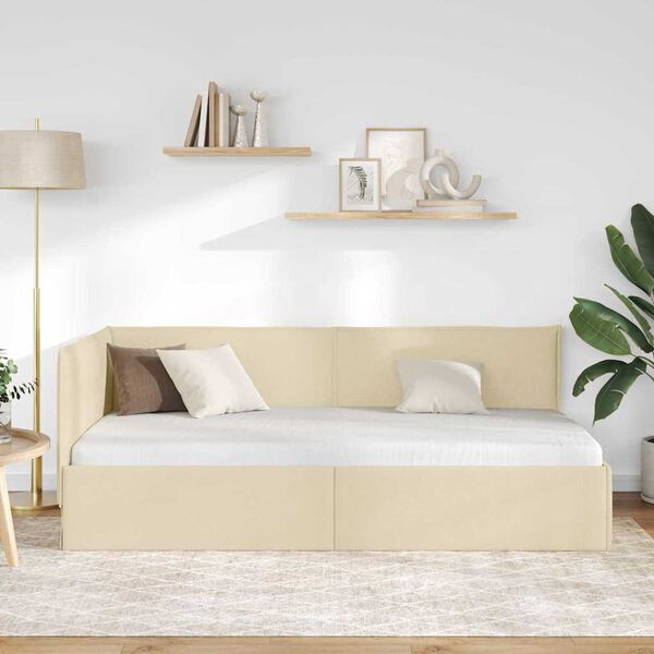 vidaXL Κρεβάτι Γωνίας με κεφαλάρι Κρεμ 90 x 200 cm ύφασμα