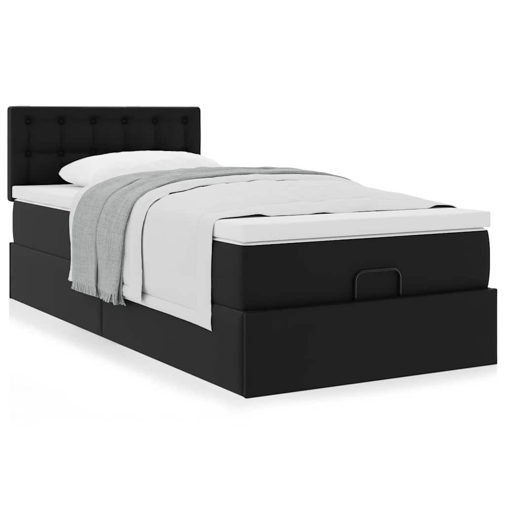 vidaXL Οθωμανικό κρεβάτι με στρώμα Μαύρο 90x200cm Faux Leather