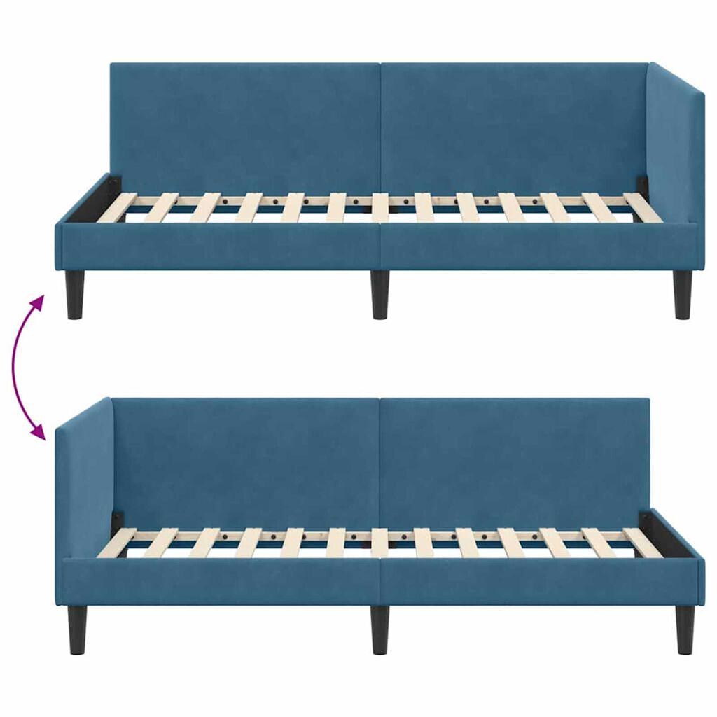 vidaXL Κρεβάτι Γωνίας Μπλε 100 x 200 cm Βελούδο και Εργοστασιακό ξύλο
