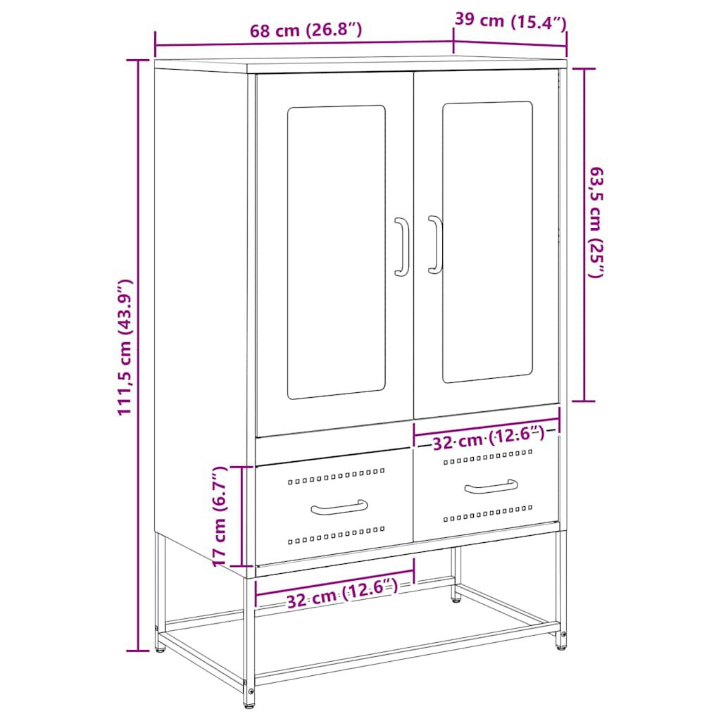 vidaXL Ντουλάπι Λευκό 68x39x111,5 εκ. από Χάλυβα