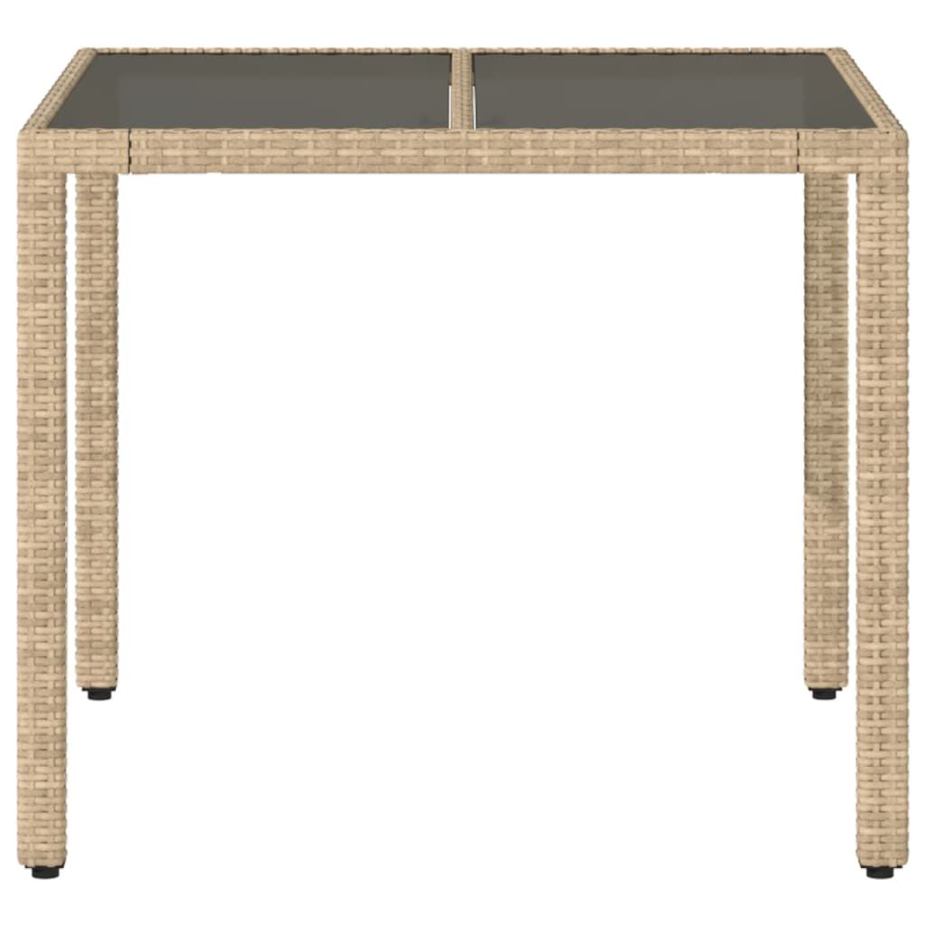 vidaXL Τραπέζι Κήπου Γυάλινη Επιφάνεια Μπεζ 90x90x75 εκ. Συνθ. Ρατάν