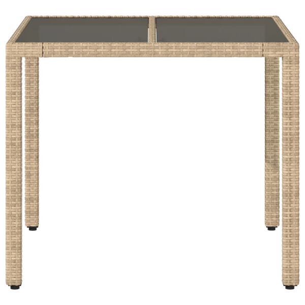 vidaXL Τραπέζι Κήπου Γυάλινη Επιφάνεια Μπεζ 90x90x75 εκ. Συνθ. Ρατάν
