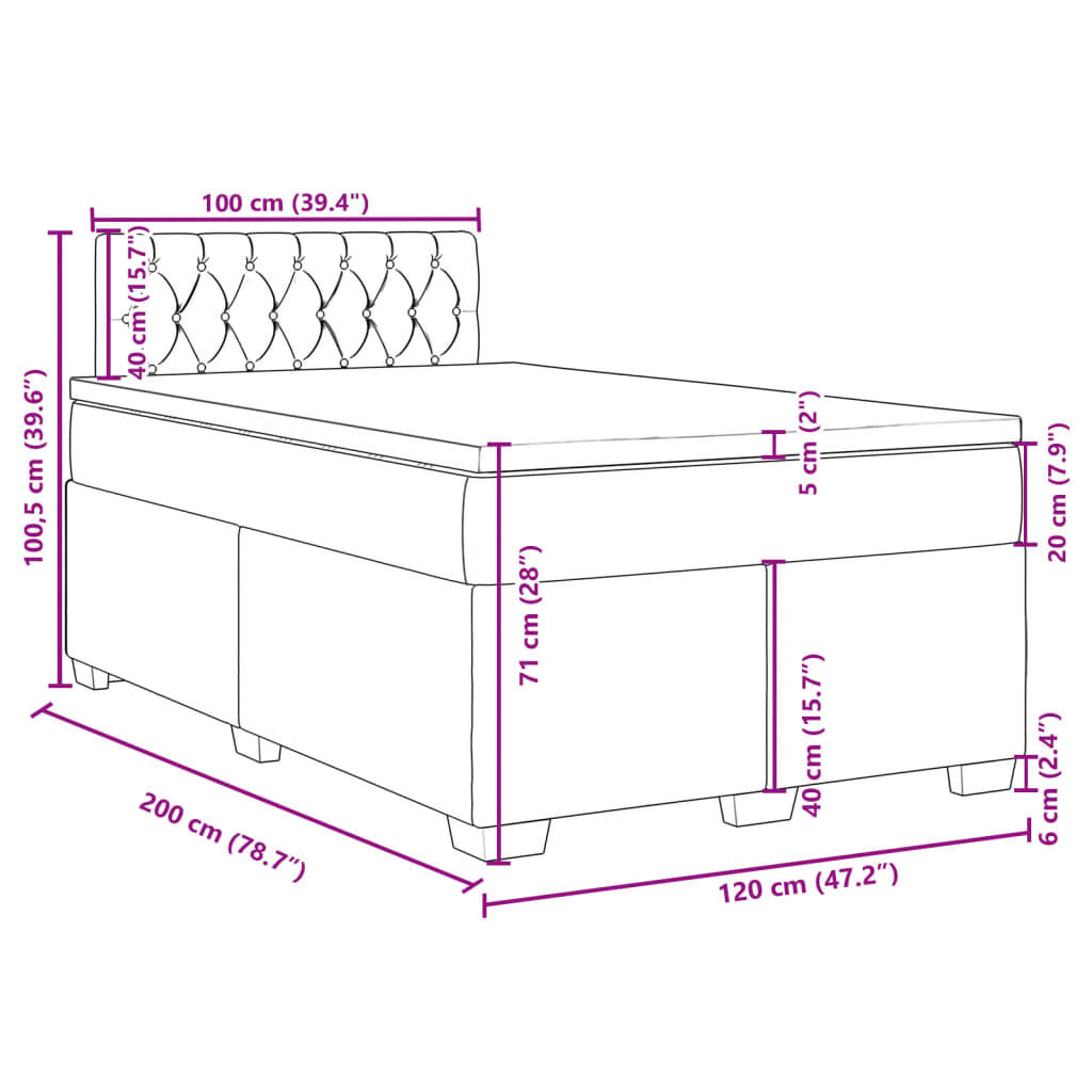 vidaXL Κρεβάτι Boxspring με Στρώμα Ροζ 120x200 εκ. Βελούδινο