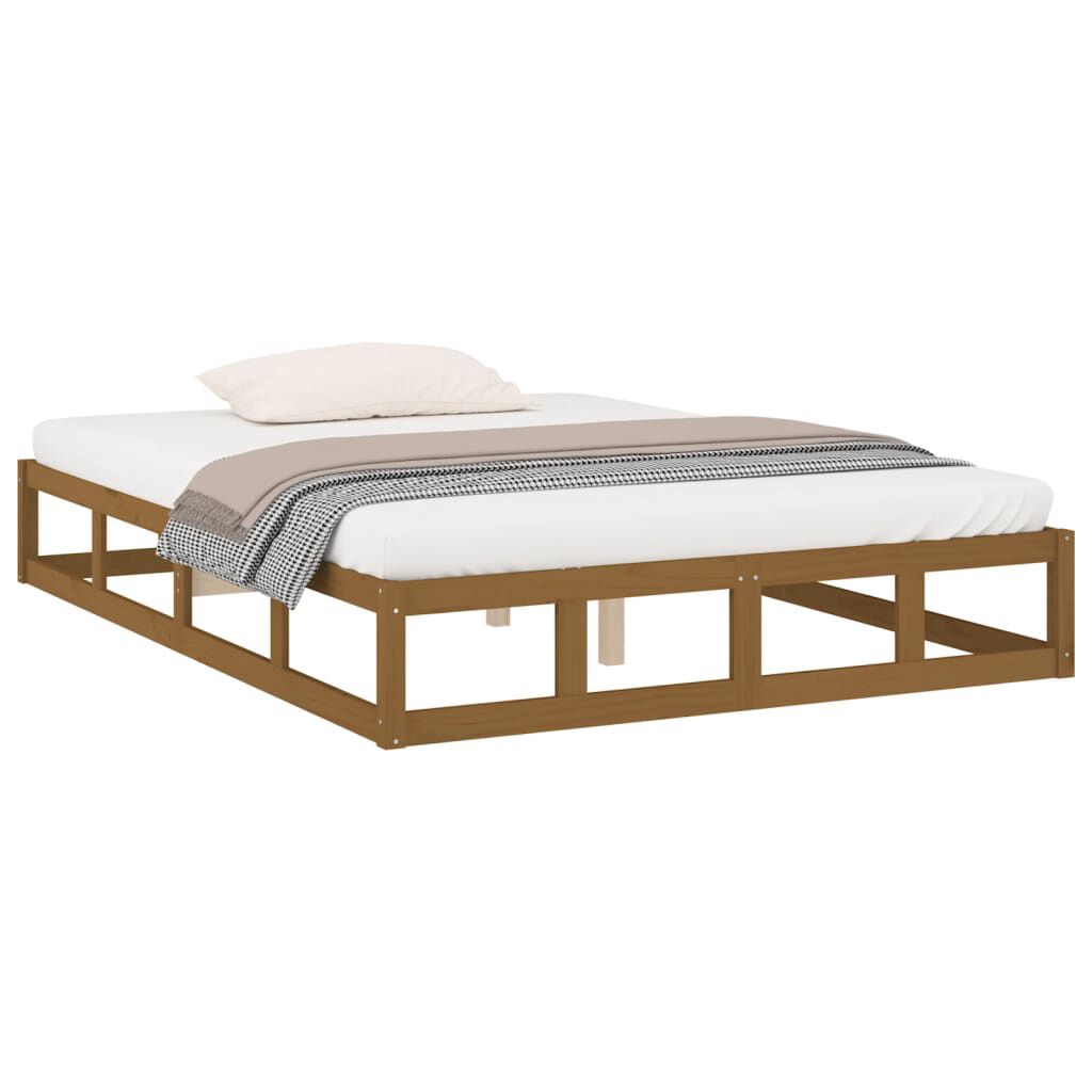 vidaXL Σκελετός κρεβατιού Honey Brown 150x200 cm King Size Μασίφ Ξύλο