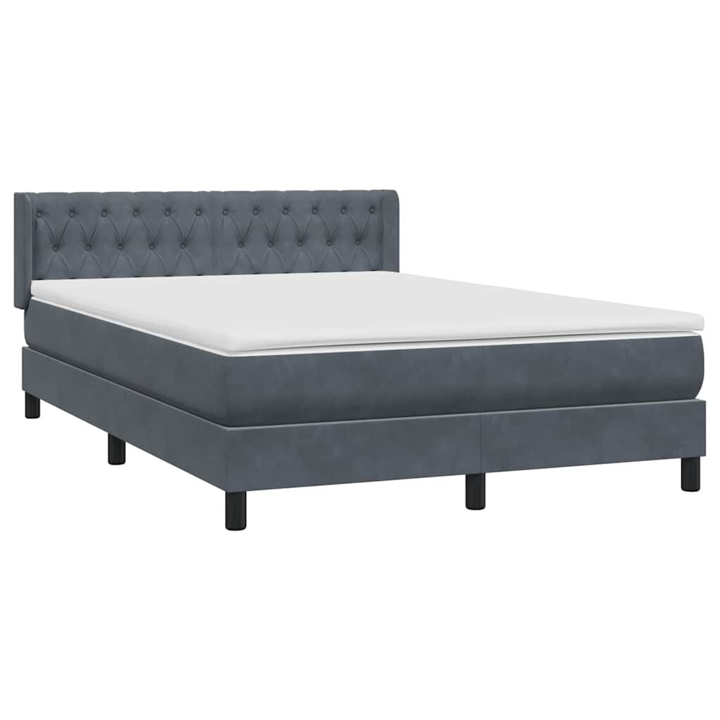 vidaXL Κρεβάτι Boxspring με Στρώμα Σκούρο Γκρι 140x210 εκ. Βελούδινο